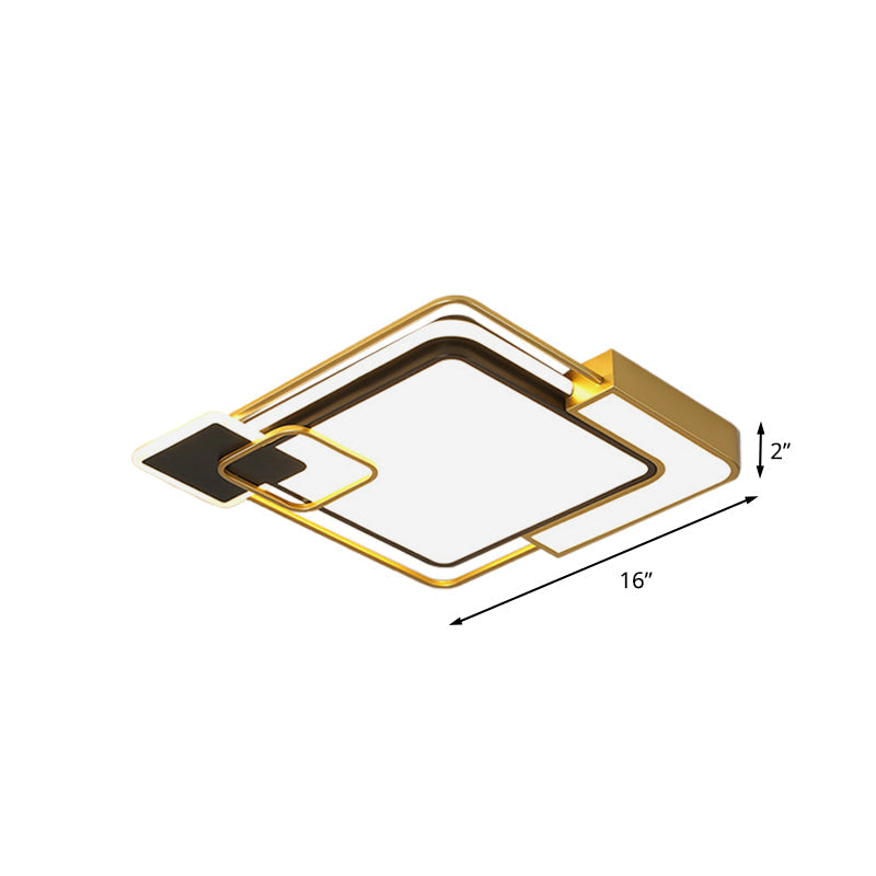 Modern Black And Gold Led Flushmount Lighting Squared Metallic Design 16’/19.5’ Wide