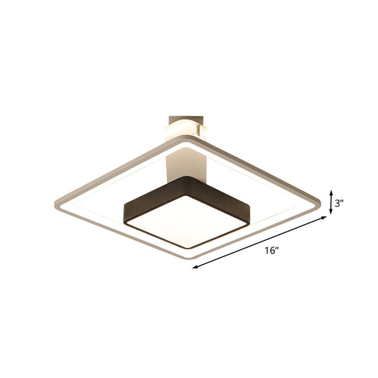 16’/19.5’ W Iron Square Flushmount Black & White Led Flush Mount Lighting - White/Warm Light