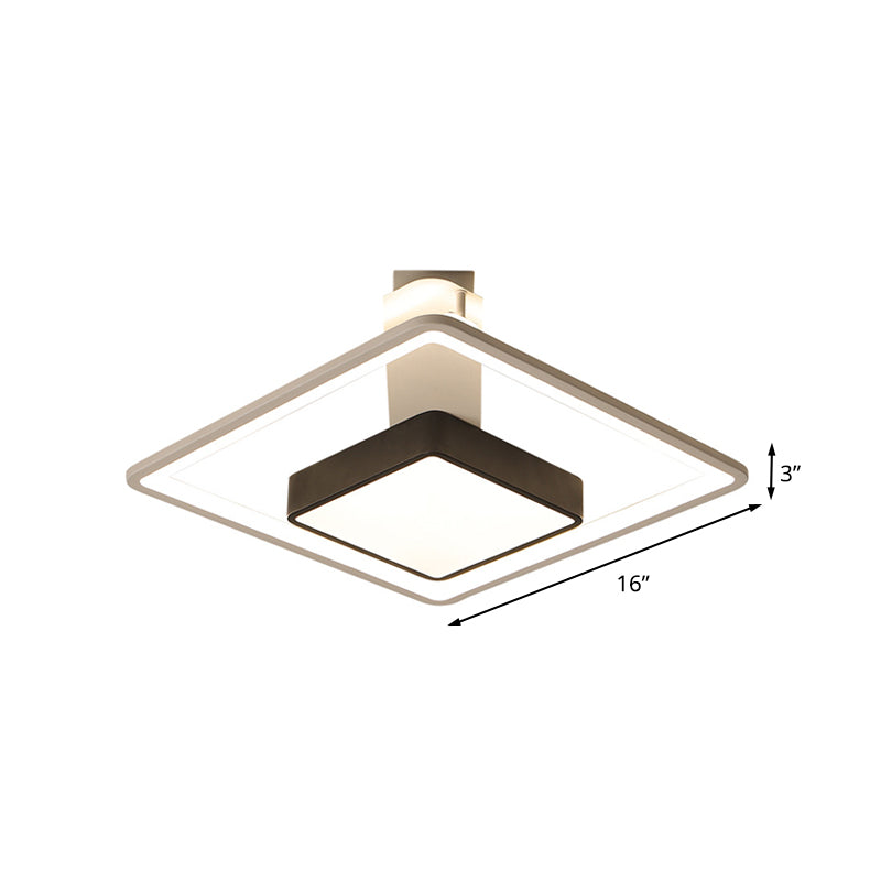 16/19.5 W Iron Square Flushmount Black & White Led Flush Mount Lighting - White/Warm Light