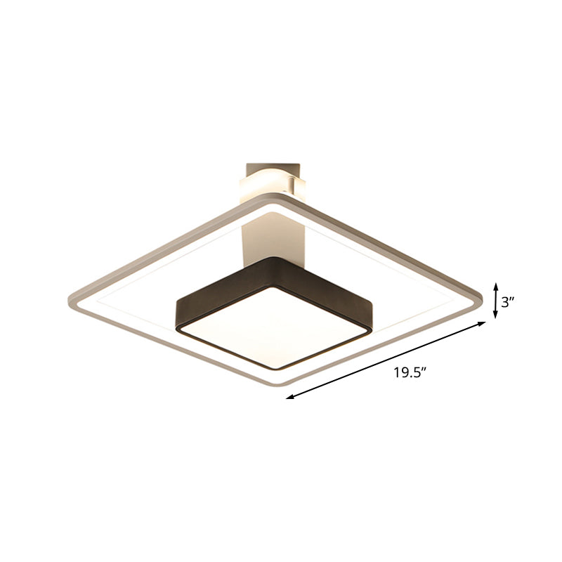 16/19.5 W Iron Square Flushmount Black & White Led Flush Mount Lighting - White/Warm Light