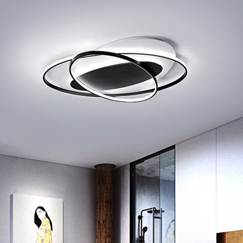 Modern Oval Ring Acrylic Flushmount Lighting In White/Black With Warm/White Led For Bedroom Ceiling