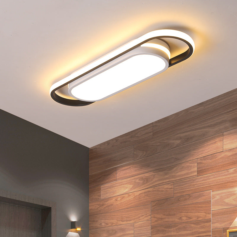 Sleek Black And White Led Flush Ceiling Light With Acrylic Shade In White/Warm 19’/23’ Width