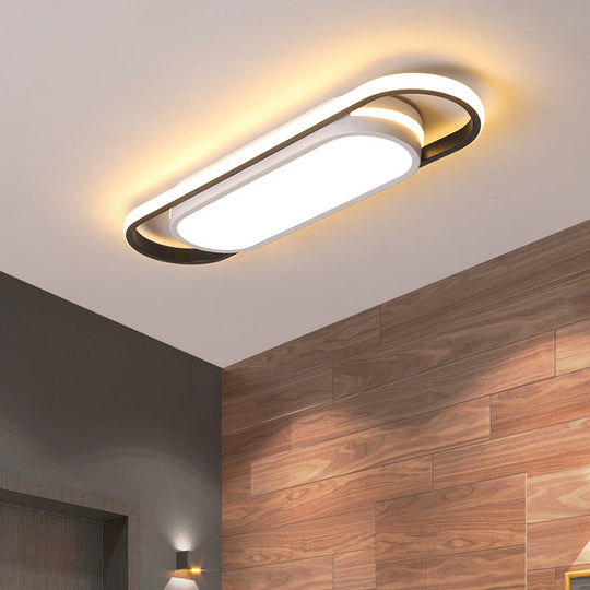 Sleek Black And White Led Flush Ceiling Light With Acrylic Shade In White/Warm 19/23 Width