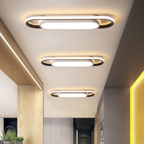 Sleek Black And White Led Flush Ceiling Light With Acrylic Shade In White/Warm 19’/23’ Width