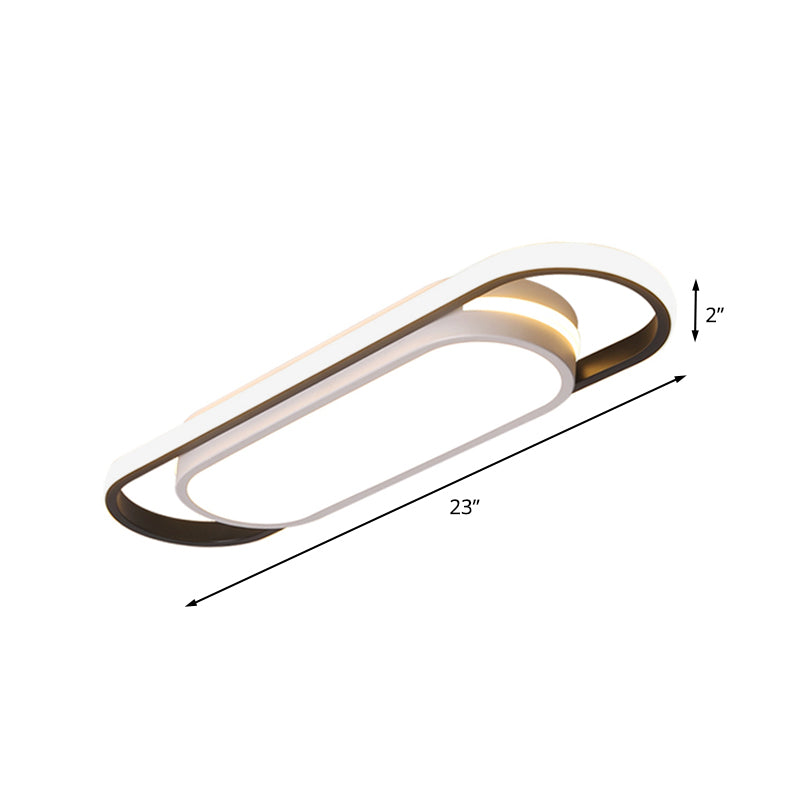 Sleek Black And White Led Flush Ceiling Light With Acrylic Shade In White/Warm 19/23 Width