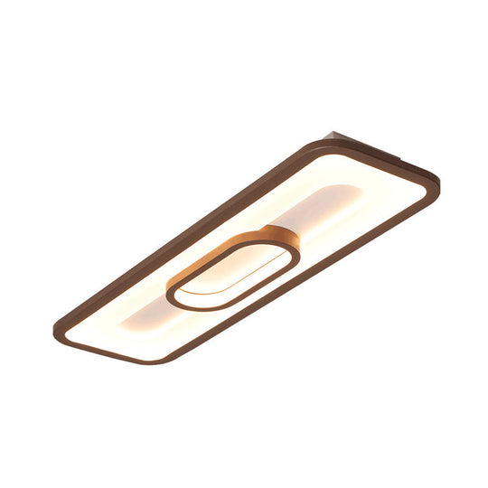 Rectangle Flush Mount Led Corridor Ceiling Light In Coffee White/Warm - 23.5’/31.5’ Wide