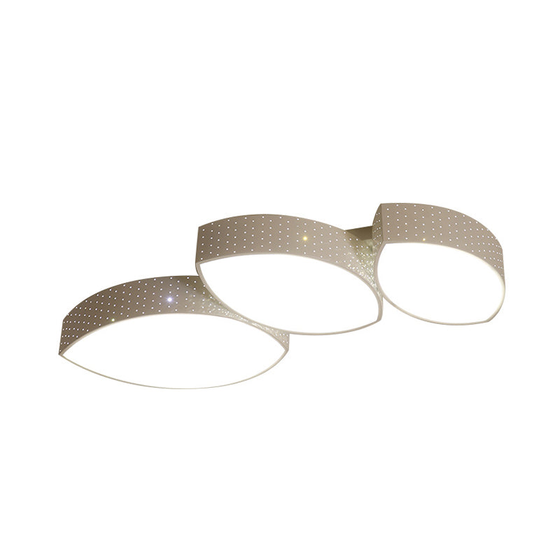 Minimalist 3-Leaf Led Ceiling Flush Lamp In White - Metal Living Room Fixture