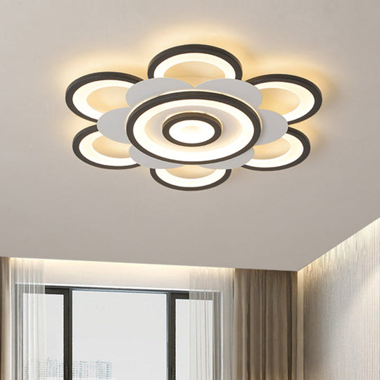 Contemporary White & Black Flower Flushmount Led Ceiling Light In White/Warm - 20.5’/24.5’ W