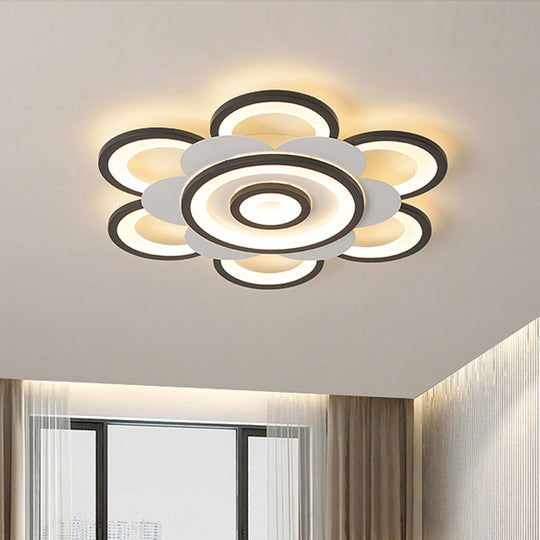 Contemporary White & Black Flower Flushmount Led Ceiling Light In White/Warm - 20.5/24.5 W
