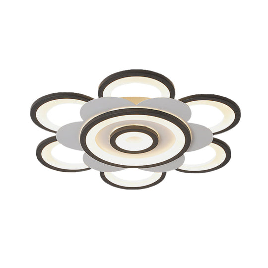 Contemporary White & Black Flower Flushmount Led Ceiling Light In White/Warm - 20.5’/24.5’ W