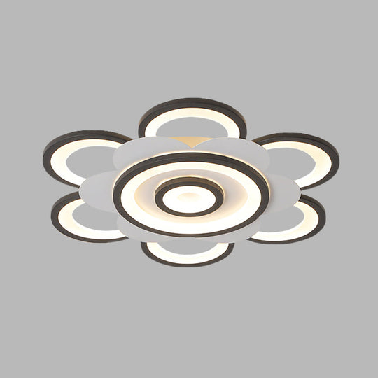 Contemporary White & Black Flower Flushmount Led Ceiling Light In White/Warm - 20.5/24.5 W