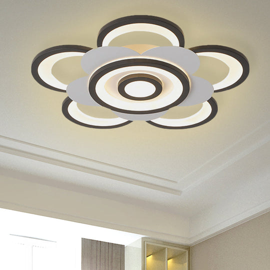 Contemporary White & Black Flower Flushmount Led Ceiling Light In White/Warm - 20.5/24.5 W