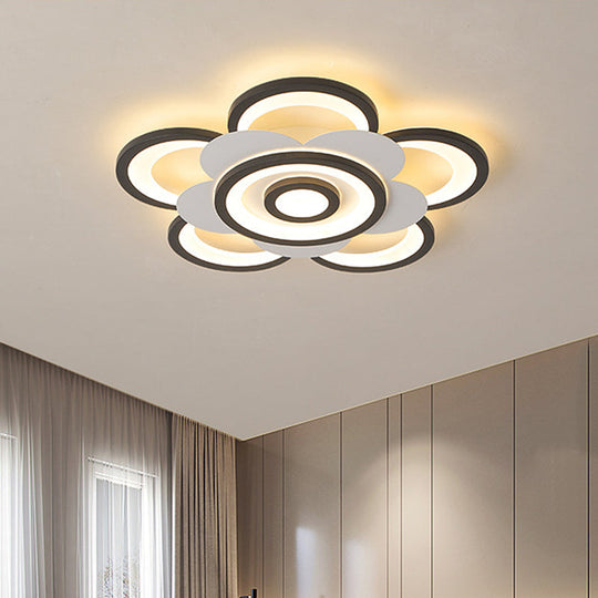 Contemporary White & Black Flower Flushmount Led Ceiling Light In White/Warm - 20.5/24.5 W
