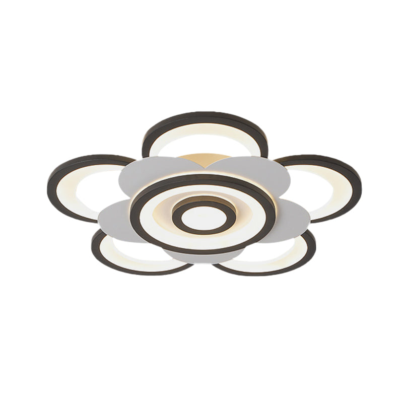 Contemporary White & Black Flower Flushmount Led Ceiling Light In White/Warm - 20.5/24.5 W