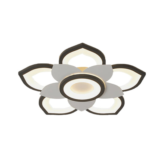 Modern Lotus Flush Ceiling Light With Led - 20.5’/24.5’ Acrylic Black/White Fixture In White/Warm