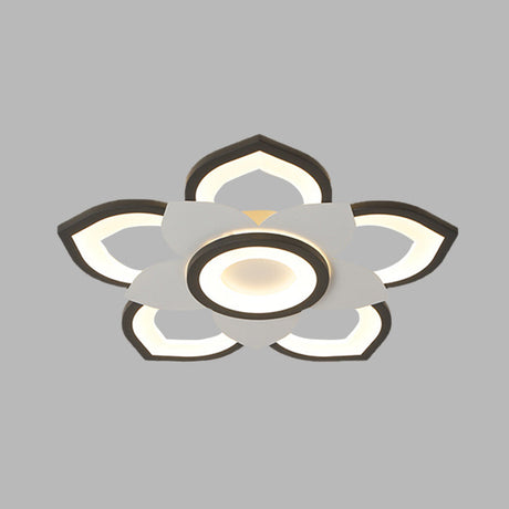 Modern Lotus Flush Ceiling Light With Led - 20.5/24.5 Acrylic Black/White Fixture In White/Warm