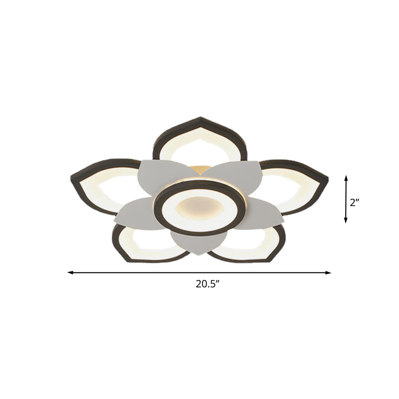 Modern Lotus Flush Ceiling Light With Led - 20.5’/24.5’ Acrylic Black/White Fixture In White/Warm