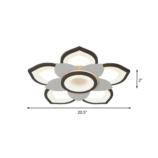 Modern Lotus Flush Ceiling Light With Led - 20.5/24.5 Acrylic Black/White Fixture In White/Warm