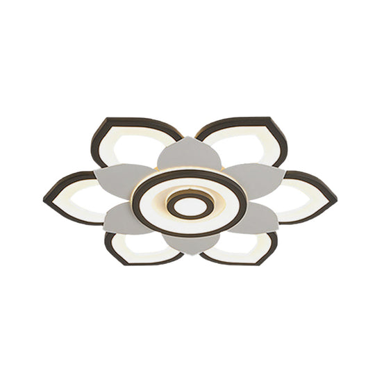 Modern Lotus Flush Ceiling Light With Led - 20.5’/24.5’ Acrylic Black/White Fixture In White/Warm