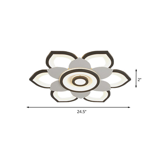 Modern Lotus Flush Ceiling Light With Led - 20.5/24.5 Acrylic Black/White Fixture In White/Warm