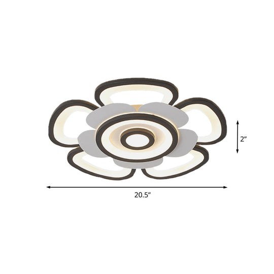 Contemporary Floral Acrylic Led Flush Mount Ceiling Light In Black And White With Warm/White Glow -