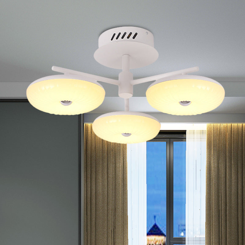 Minimalist Led Restaurant Flush Light Fixture - White Semi Ceiling Mount With Doughnut Acrylic Shade