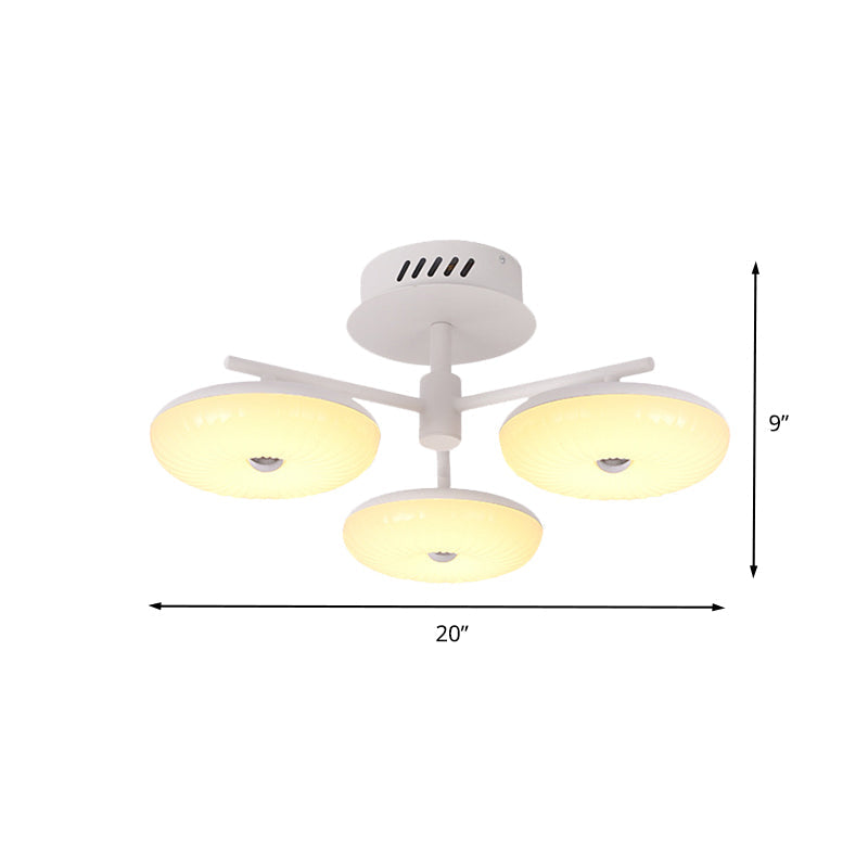Minimalist Led Restaurant Flush Light Fixture - White Semi Ceiling Mount With Doughnut Acrylic