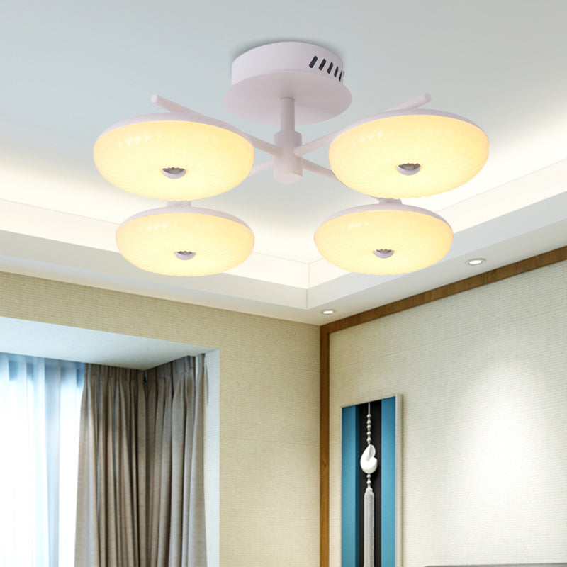 Minimalist Led Restaurant Flush Light Fixture - White Semi Ceiling Mount With Doughnut Acrylic