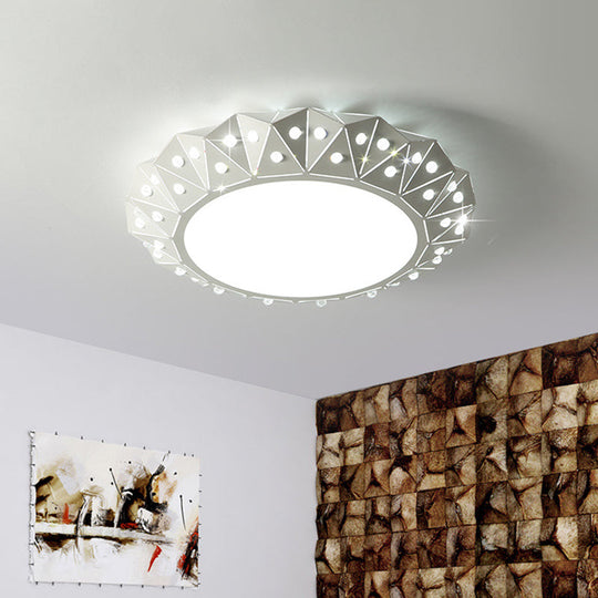 Modern Led White Flush Ceiling Light With Metal Drum & Diamond Design - Available In 16.5’