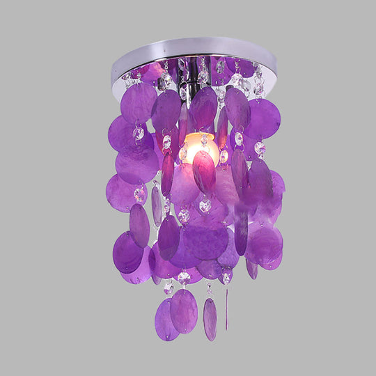 Purple Waterfall Flushmount: Modern Shell Ceiling Lamp With 1 Bulb