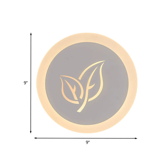 Contemporary Led Flush Wall Sconce In White With Leaf Pattern - Modern Circle Design