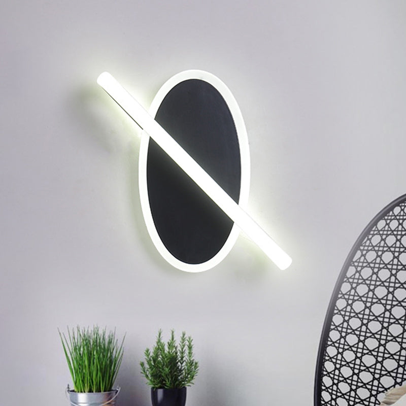 Modern Led Oval And Ring Wall Mount Sconce For Stairways In Black/White/Warm Light Black / Warm