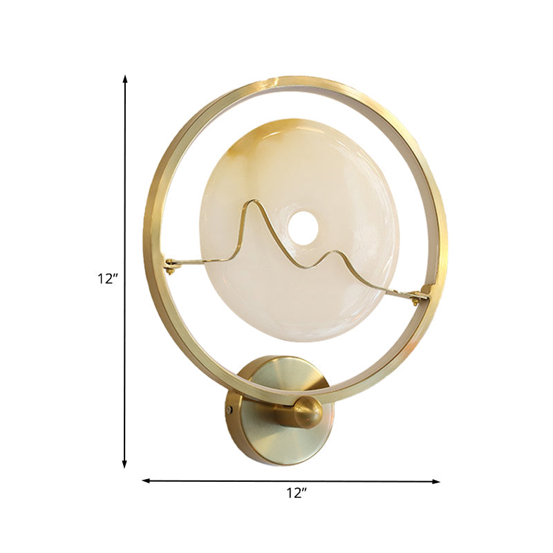 Jade Stone Led Wall Sconce With Gold Ring For Contemporary Clothing Store Lighting
