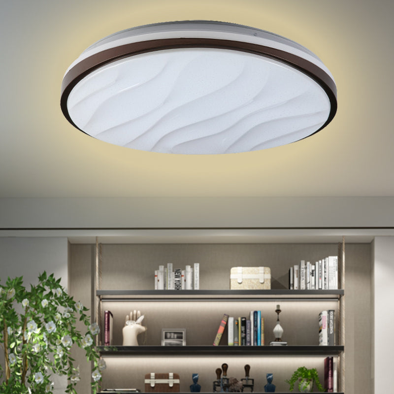Modern Black Acrylic Led Ceiling Flush - Round & Wave Design 16’/19.5’ Dia Warm/White Light