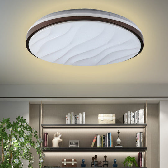 Modern Black Acrylic Led Ceiling Flush - Round & Wave Design 16’/19.5’ Dia Warm/White Light