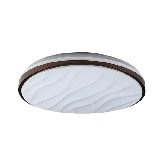 Modern Black Acrylic Led Ceiling Flush - Round & Wave Design 16/19.5 Dia Warm/White Light