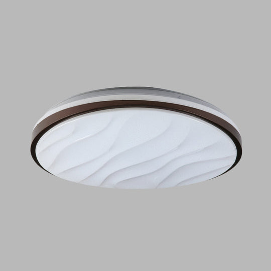 Modern Black Acrylic Led Ceiling Flush - Round & Wave Design 16/19.5 Dia Warm/White Light