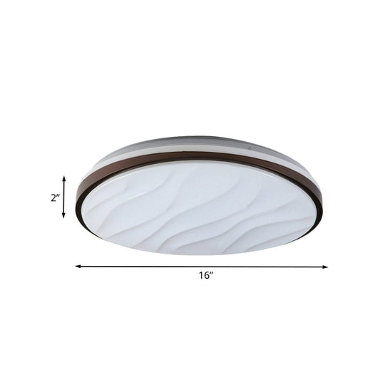 Modern Black Acrylic Led Ceiling Flush - Round & Wave Design 16’/19.5’ Dia Warm/White Light