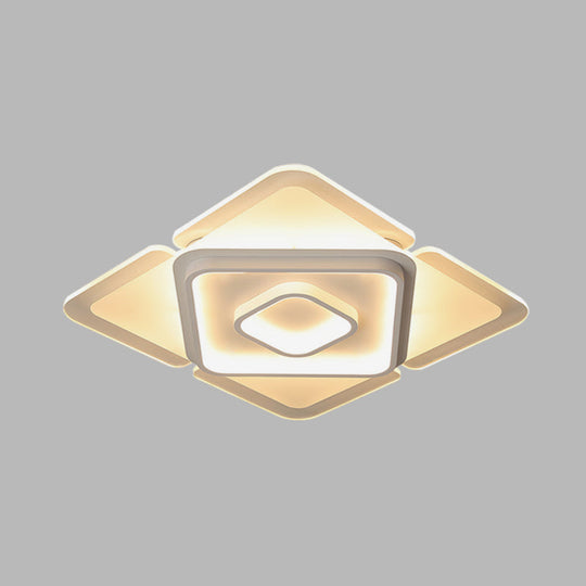 16/19.5 Led Flush Bedroom Lamp- Contemporary White Square Acrylic Shade In White/Warm Light