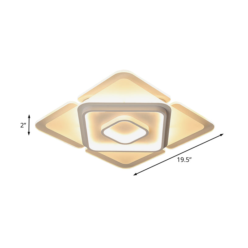 16/19.5 Led Flush Bedroom Lamp- Contemporary White Square Acrylic Shade In White/Warm Light