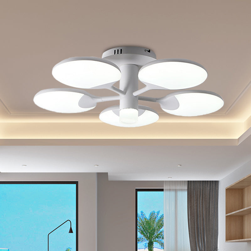 Modern 5 - Light Flush Led Ceiling Fixture With Acrylic Shade - White Table Tennis Theme