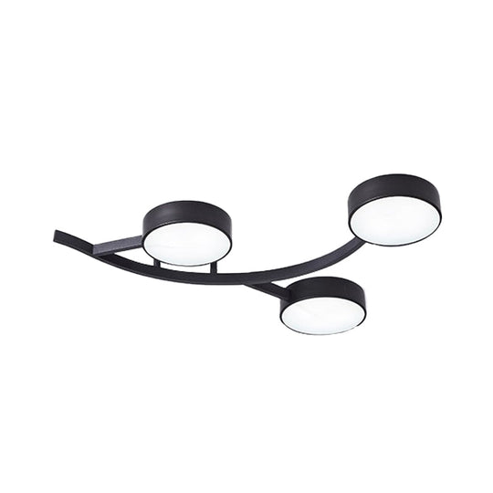 Modernist Black Led Semi - Flush Mount Ceiling Fixture With Metallic Small Drum And Branch Design