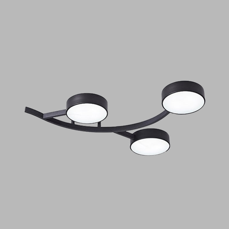 Modernist Black Led Semi - Flush Mount Ceiling Fixture With Metallic Small Drum And Branch Design