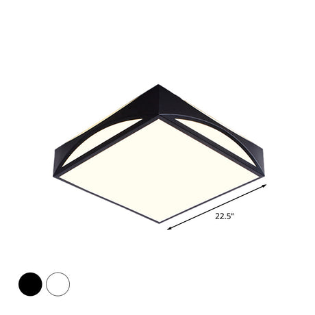 Minimalist White/Black Squared Box Flush Mount Light - 18.5/22.5 W Led Metallic Ceiling Lamp In