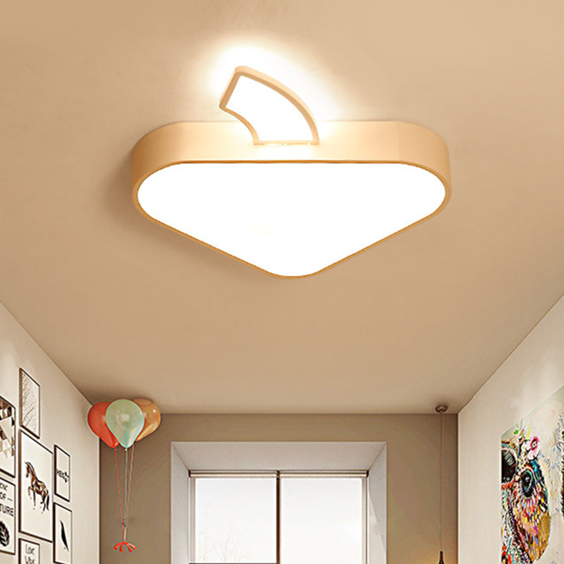Modern Triangle Apple Ceiling Flush Mount Led Lighting For Child Bedroom In White 18’/21.5’ Wide