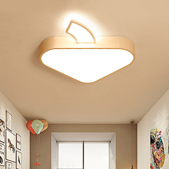 Modern Triangle Apple Ceiling Flush Mount Led Lighting For Child Bedroom In White 18/21.5 Wide
