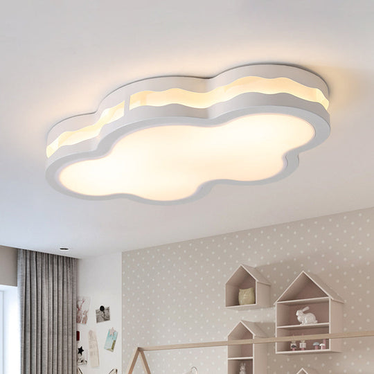 Contemporary Led Iron Flush Mount Light For Children’s Bedroom - White Cloud Design Warm/White
