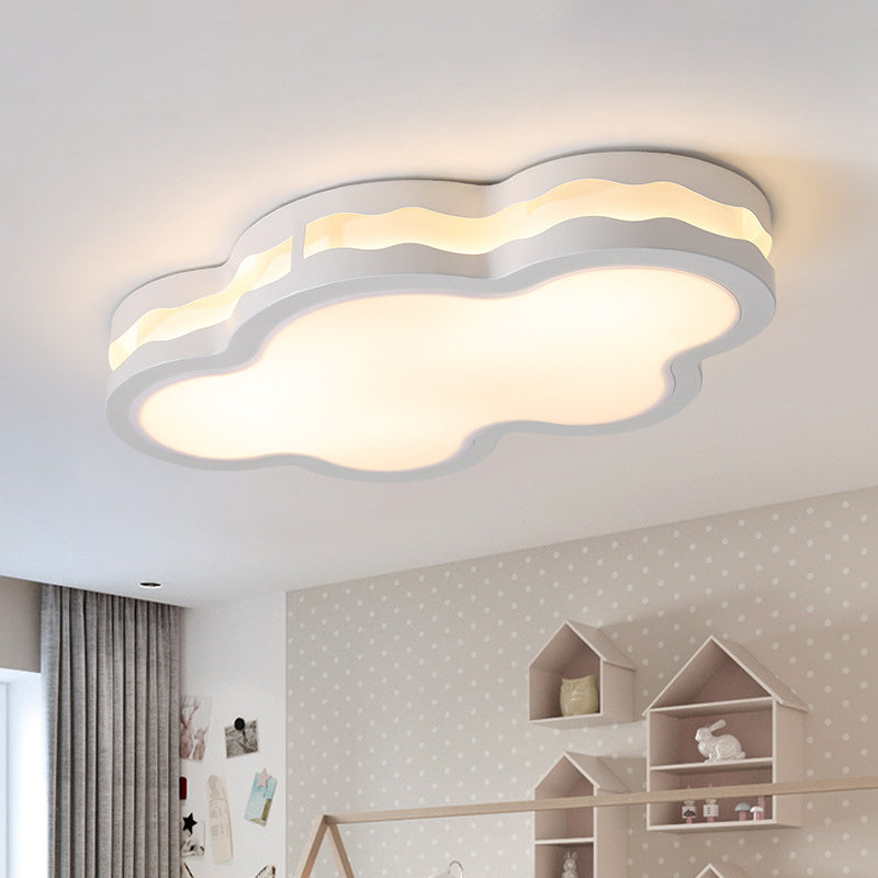 Contemporary Led Iron Flush Mount Light For Childrens Bedroom - White Cloud Design Warm/White