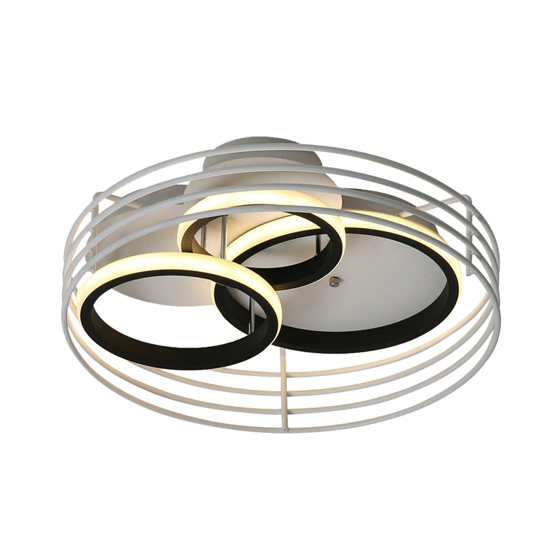 Rings Bedroom Flushmount Acrylic Led Flush Lamp - Contemporary Design Metal Cage Black/White