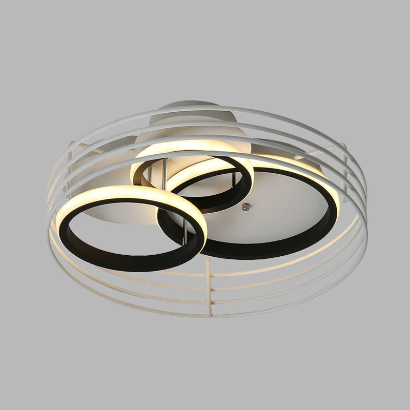 Rings Bedroom Flushmount Acrylic Led Flush Lamp - Contemporary Design Metal Cage Black/White